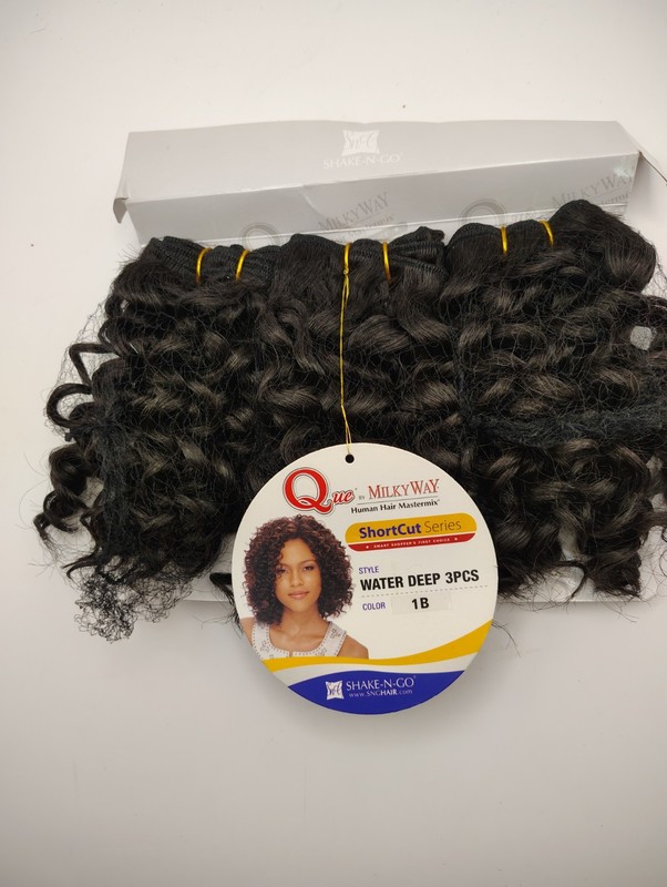 NWOT Que By Milky Way Water Deep 3 Pcs Shortcut Human Hair Mastermix 1B Curly