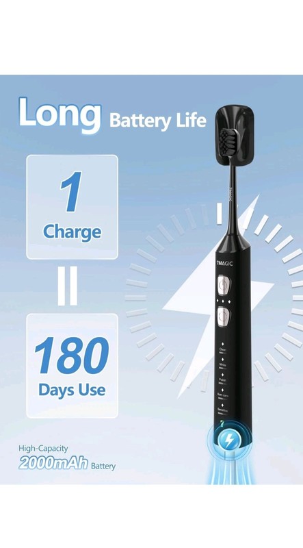 7MAGIC Sonic Electric Toothbrush Black Rechargeable IPX7 Waterproof 5 Modes gallery