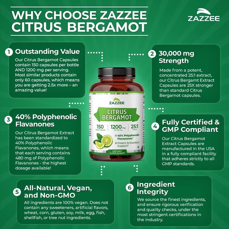 Zazzee Citrus Bergamot 1200mg 150 Vegan Capsules 5 Month Supply Non GMO USA gallery