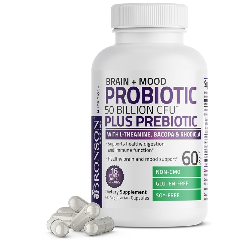 Bronson Brain + Mood Probiotic 50 Billion CFU Plus Prebiotic, 60 Veg Capsules gallery