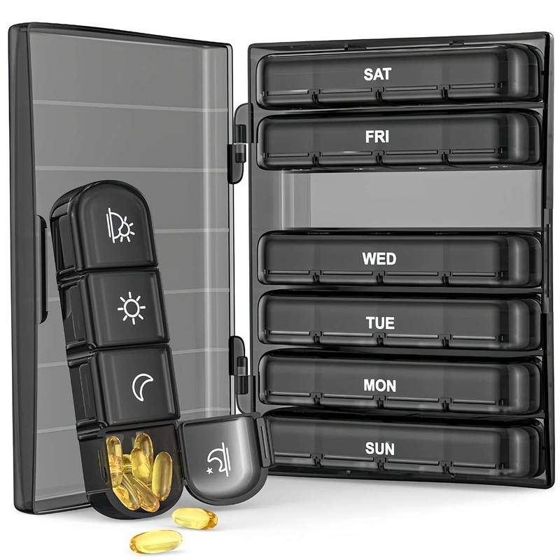 Weekly Pill Organizer 4 Times a Day 7 Day Travel Essential Morning and Night