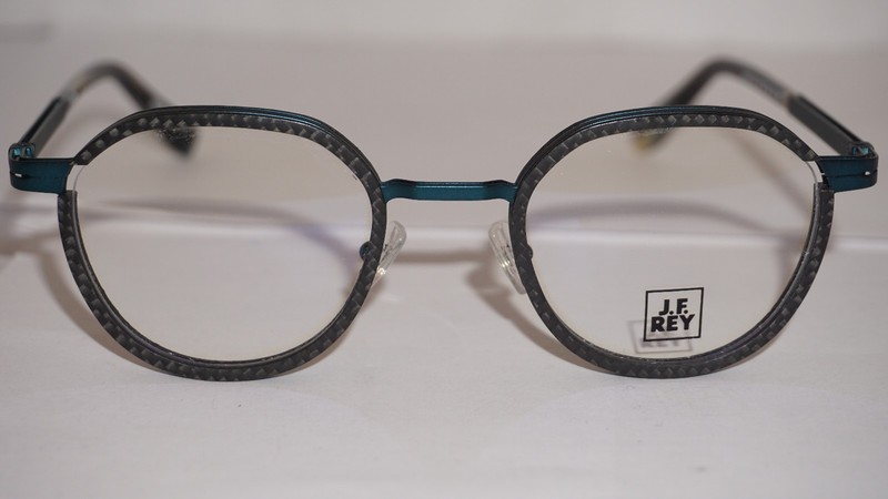 J.F. Rey Eyeglasses Round Carbon Fiber Wood Blue JF3019 0245 47 22 144