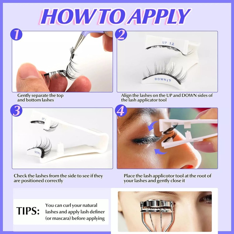 Reusable Natural Magnetic Eyelashes with Applicator No Glue Needed Lashes Kit US gallery
