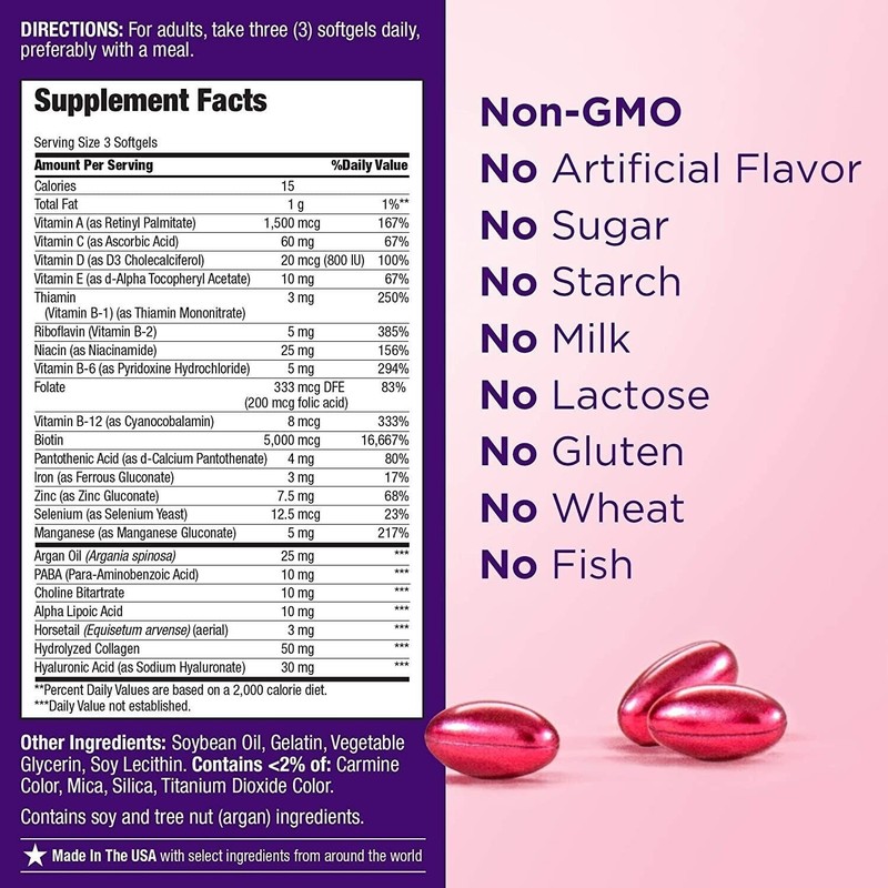 Hair Skin & Nails Collagen 2 x Biotin Argan-Infused 300 Softgels (2x150) Non-GMO gallery