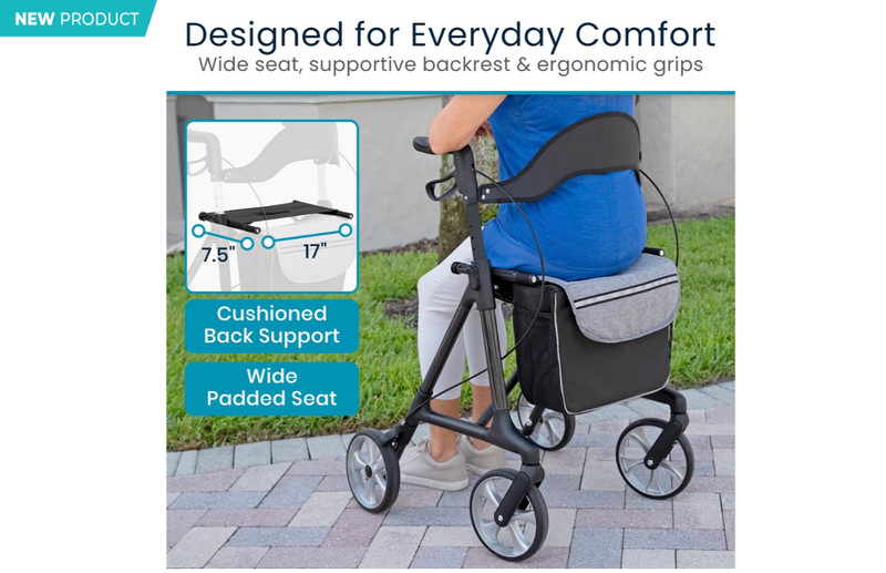 Vive Core Carbon Fiber Rollator 2.0 Lightweight Walker w/ Seat 300 lb gallery