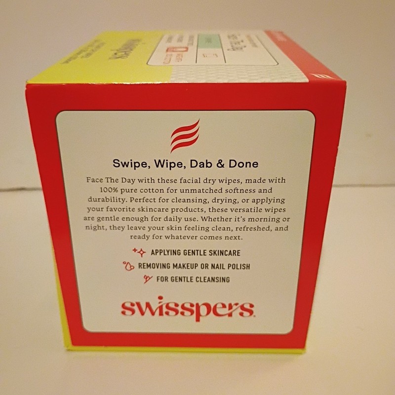 Swisspers Face the Day Dry Wipes, Disposable Facial Towels, Large 100% Cotton gallery