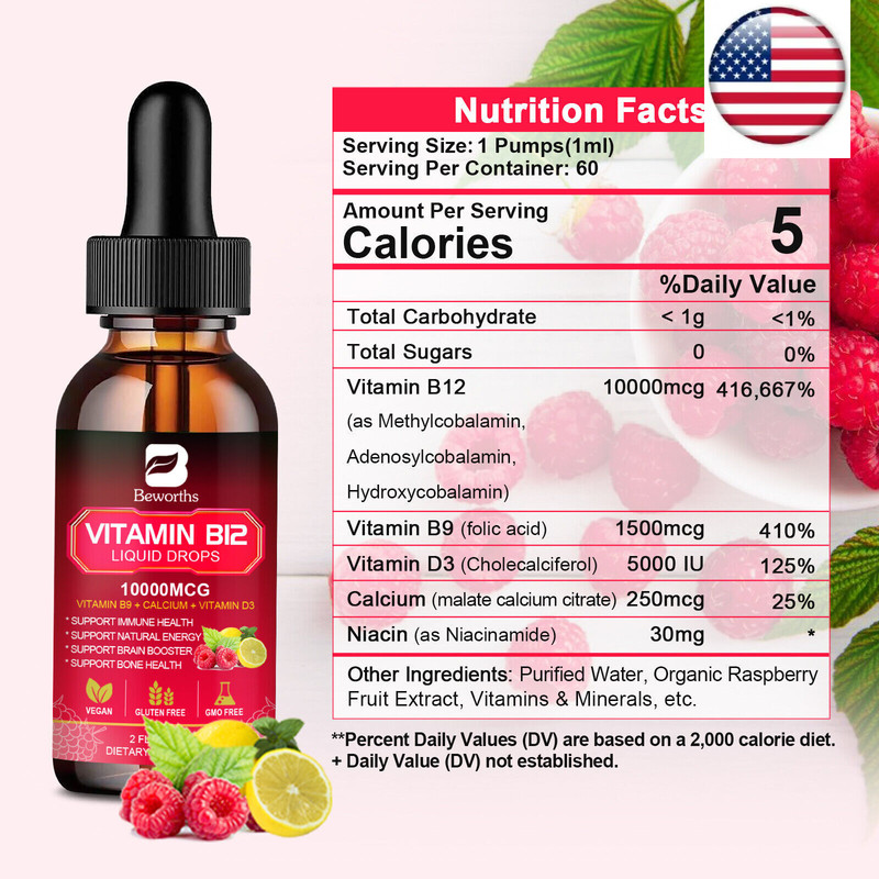 Vitamin B12 Sublingual Liquid Drops Methylcobalamin Vit B 12 10000mcg Per Servin gallery