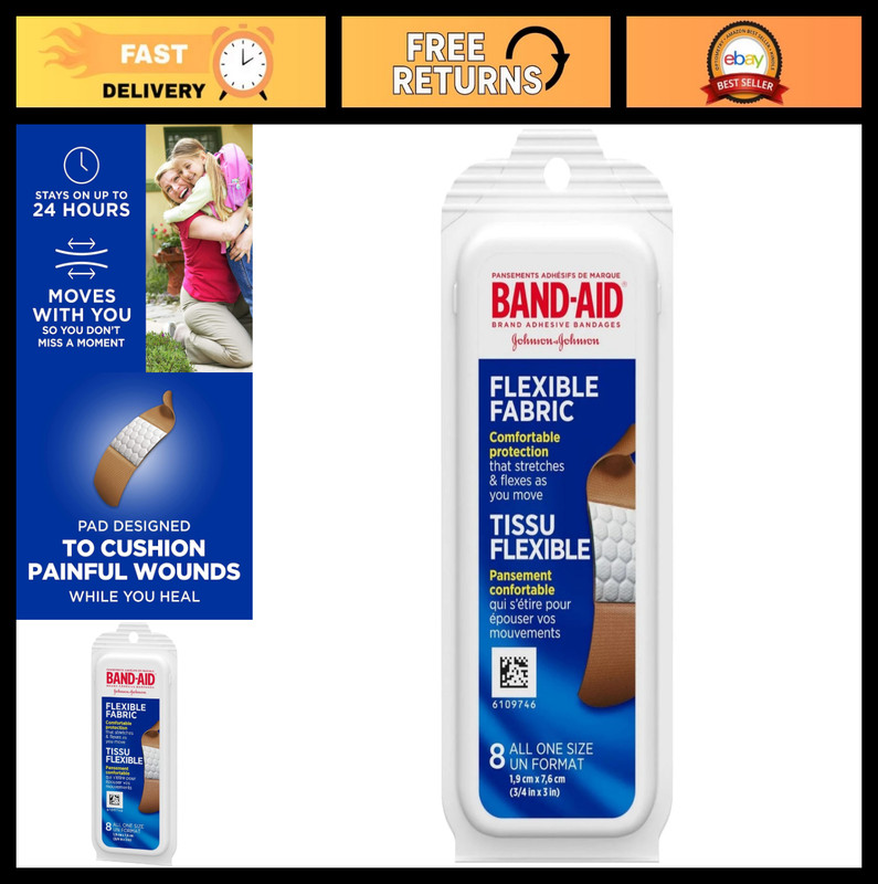 Flexible Fabric Adhesive Bandages for Wound Care, First Aid – 8 ct Pack of 72