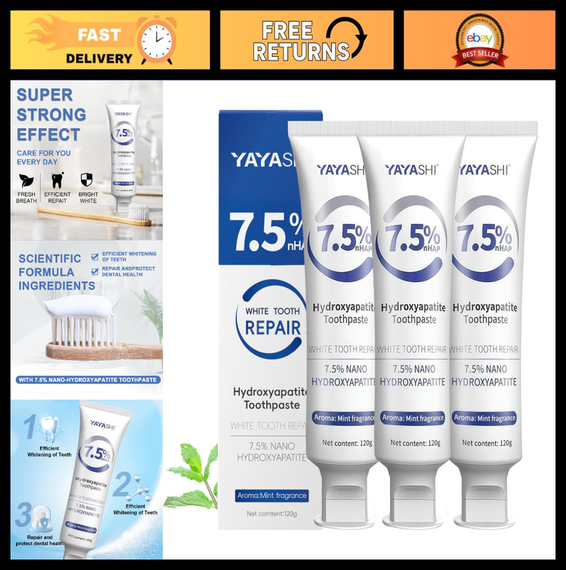 3-Pack Hydroxyapatite Toothpaste for Enamel Protection, Mint Flavor, Fresh Breat