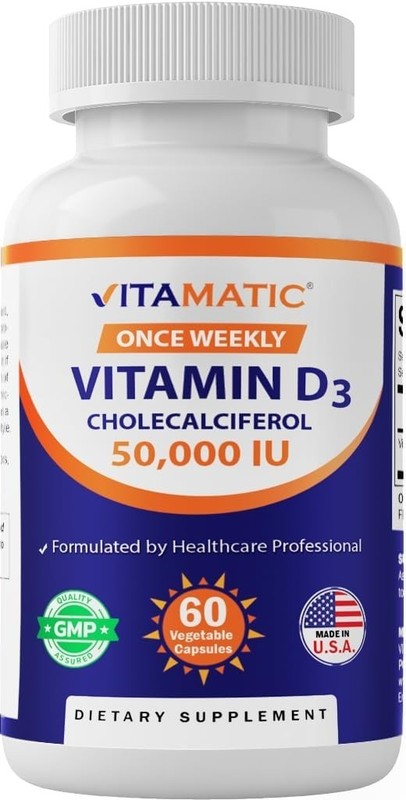 Vitamatic Vitamin D3 50,000 IU (as Cholecalciferol), Once Weekly Dose, 1250 mcg,