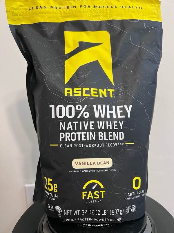 Ascent 100% Whey Protein Powder Gluten-Free No Added Sugars Vanilla Bean 2 lb