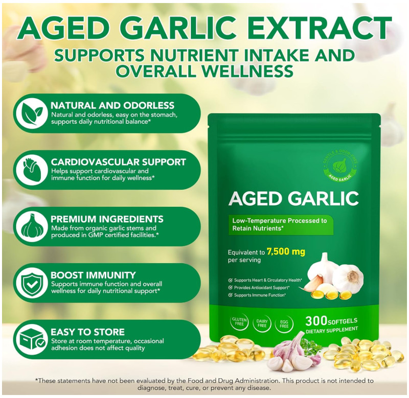 Aged Garlic Extract 7500mg Dietary Supplement Immune Support 300 Softgels gallery
