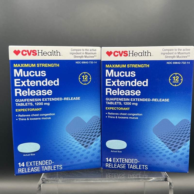 2 Boxes! CVS Mucus Maximum Strength Extended Release Tablets, 14×2=28 Tablets