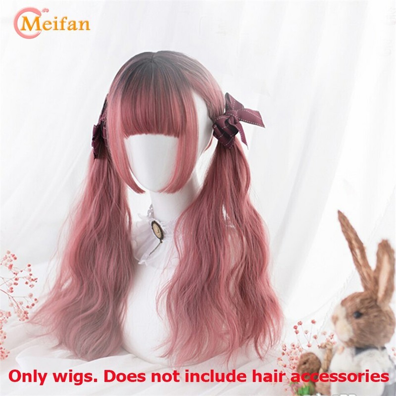Long Wavy Ombre Black White Pink Heat Resistant Synthetic Lolita Wigs Halloween gallery