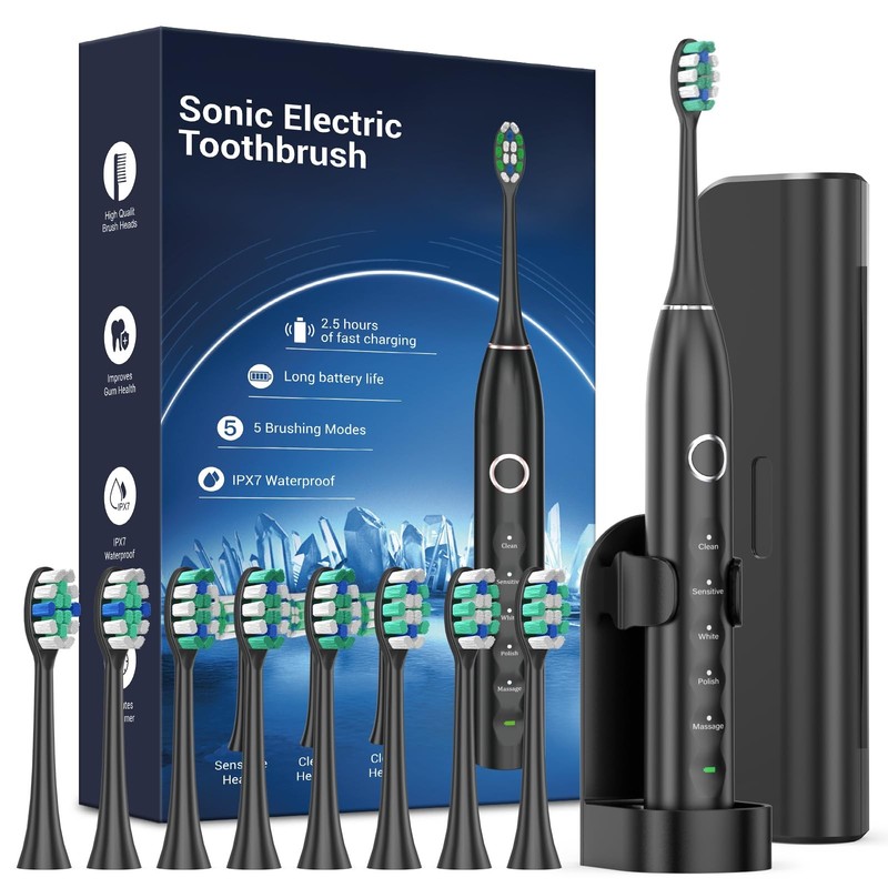 Cepillos de dientes electrico 8 cabezales de cepillo estuche de viaje recargable