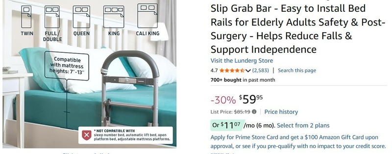 NEW-Open Box_Lunderg Senior Bed Assist Rail/Motion-Activated Light/Non-Slip Rail gallery