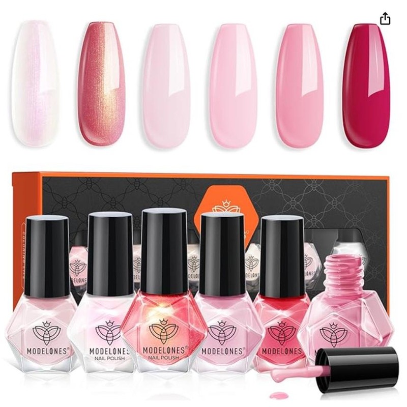 Nail Polish 6 Colors Hot Pink White Nude Pink Shimmer