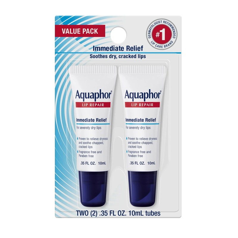 Aquaphor Lip Repair Ointment for Dry Chapped Lips, 0.35 fl oz, 2 Pack