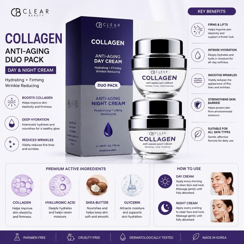 Clear Beauty Collagen Day & Night Cream Anti Aging - Duo Pack - 2x50ml gallery