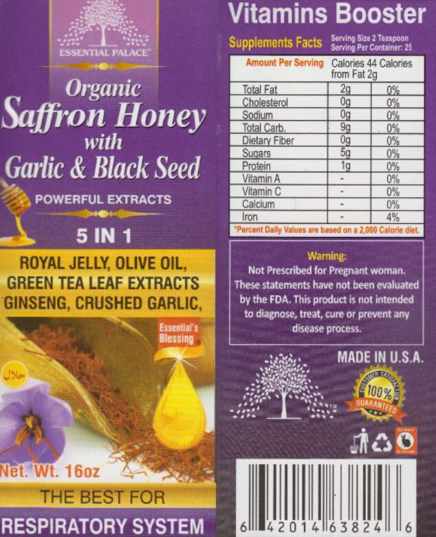 Organic Saffran Honey With Garlic & Black Seed Honey 5 In 1 (16 oz )
