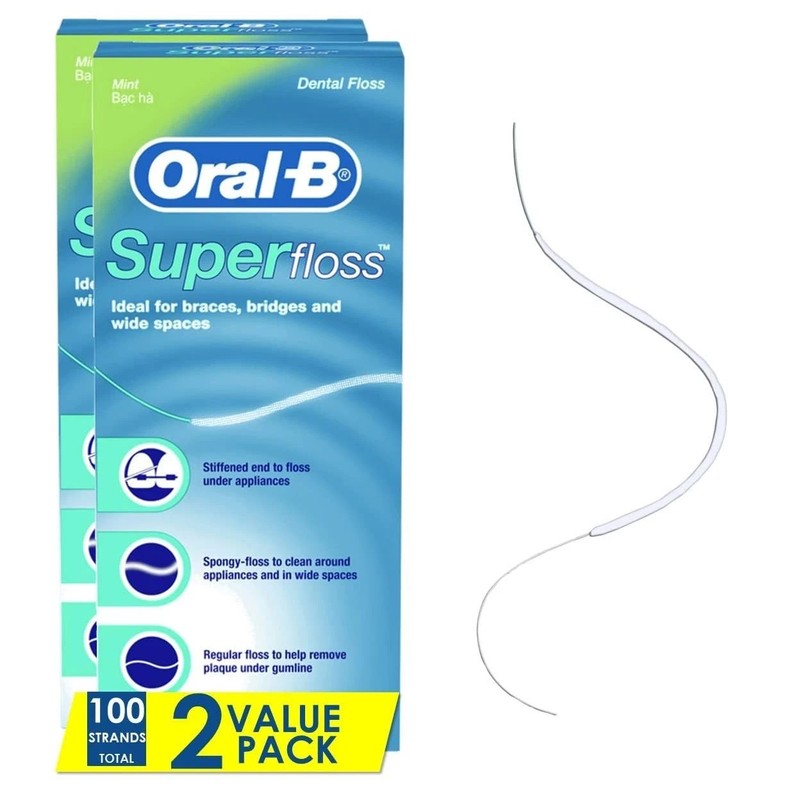 Oral-B Super Floss Pre-Cut Strands, Mint, 50 Count, Pack of 2