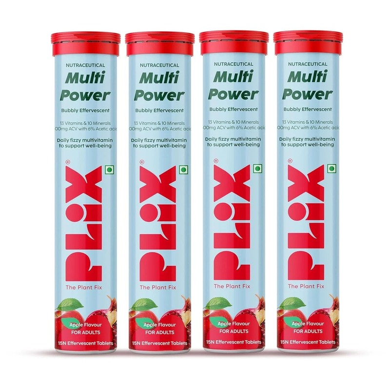 The Plant Fix Plix Multi Power Multivitamin Effervescent Tablet Pack Of 4 Apple
