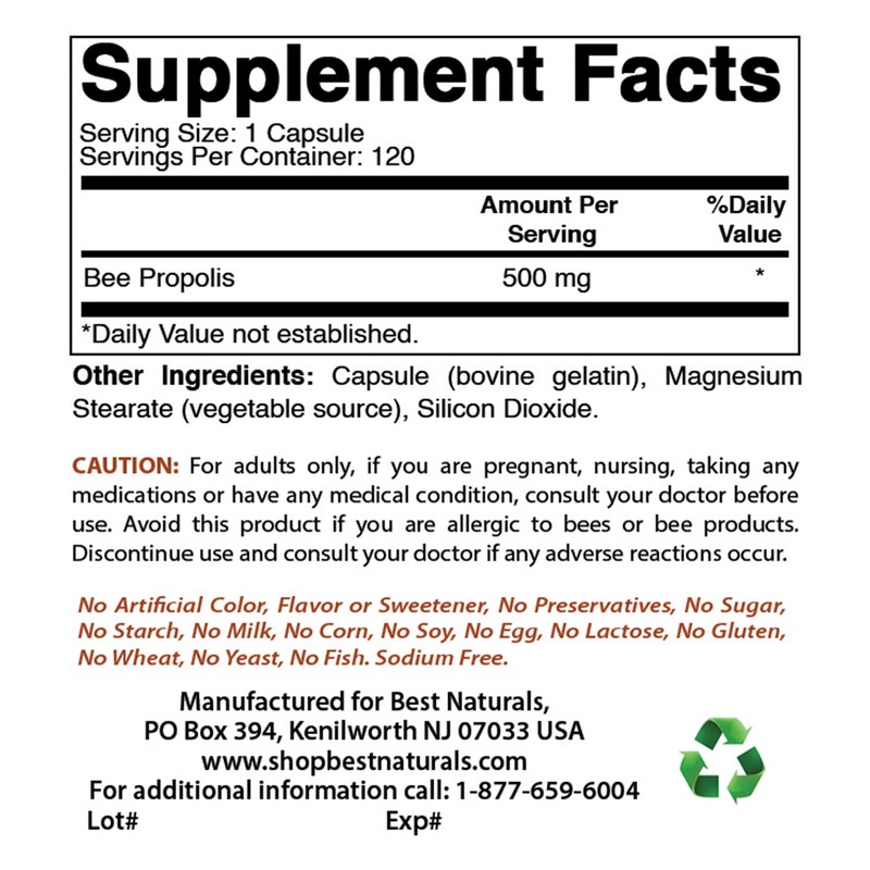 Best Naturals Bee Propolis 500 mg 120 Capsules gallery