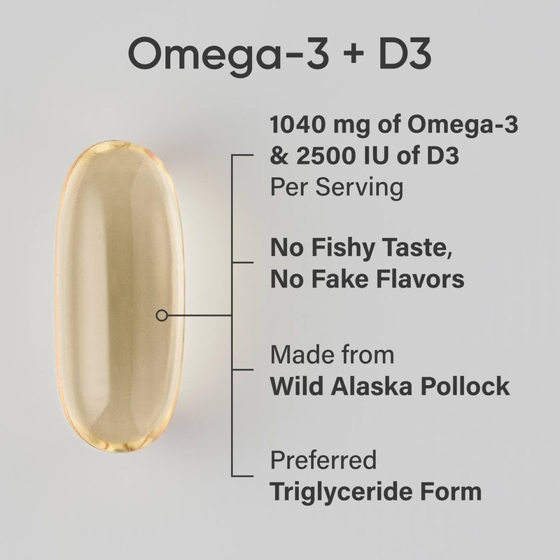 Triple Strength 1040Mg Omega-3 from Wild Alaska Pollock with Vitamin D3 2500I…