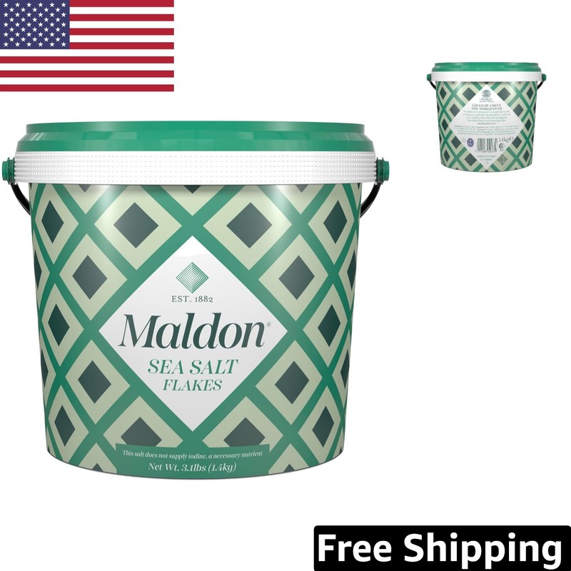 Organic Maldon Sea Salt Flakes, 3.1 lb Tub – Perfect for All Culinary Creations