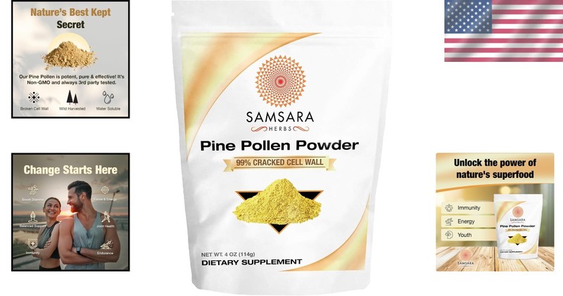 4oz Pine Pollen Powder - Non-GMO, , for Natural Energy & Longevity gallery