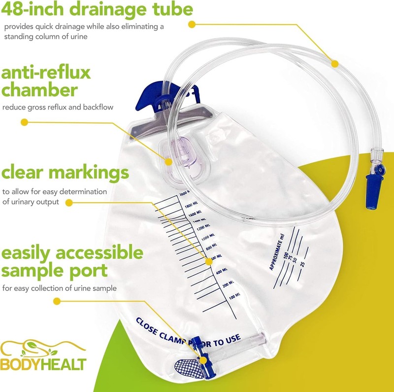2000mL Vinyl Drainage Bag with Anti-Reflux, 5-Pack gallery