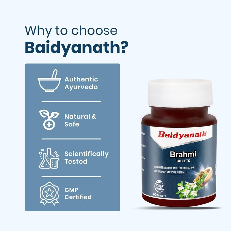 Brahmi Tablets For Mind and Memory Wellness Promotes Mind Relaxation, 60 tablets gallery