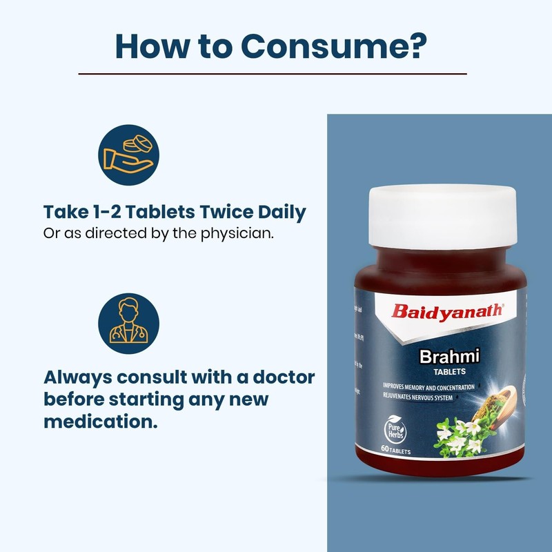 Brahmi Tablets For Mind and Memory Wellness Promotes Mind Relaxation, 60 tablets gallery