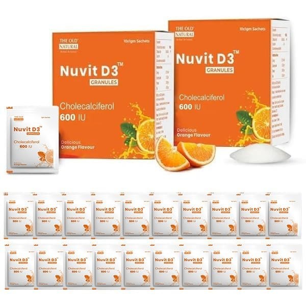 Nuvit D3 Granules 600 IU Cholecalciferol Orange Flavour Vitamin D Sachets 2 Pack
