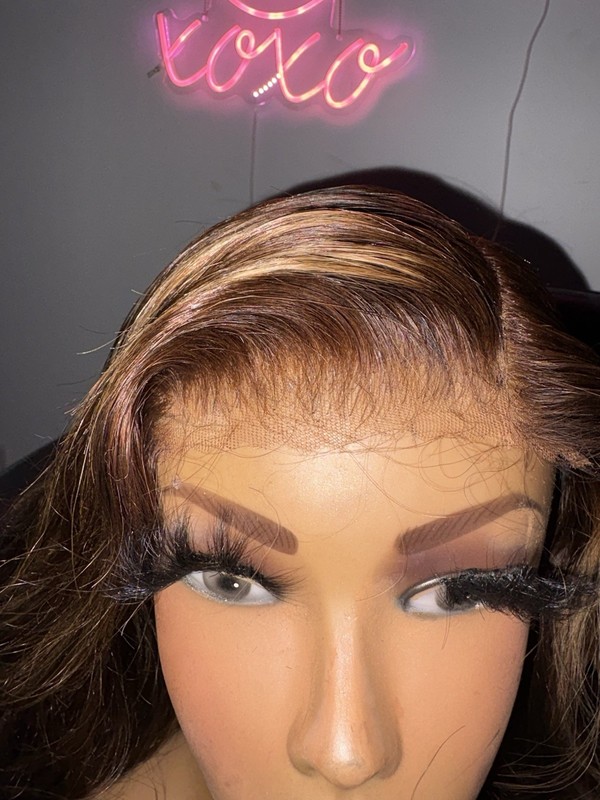 Ombre Blonde Wig Human Hair Blend, Long Straight 7x6 Lace Closure Brown Blonde gallery