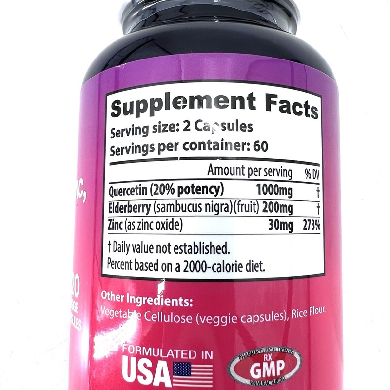 20 PACK Nutradora Quercetin Zinc & Elderberry 1000mg Per Serving Veggie Capsules gallery