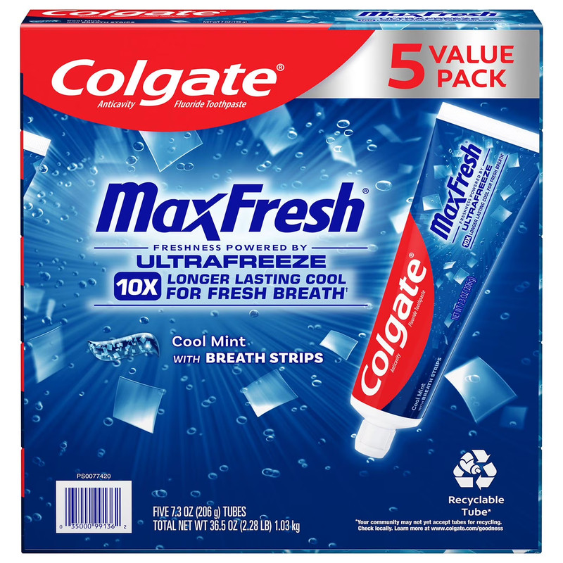 5 PACK – Colgate Max Fresh Toothpaste with Mini Breath Strips, Cool Mint 7.3 oz