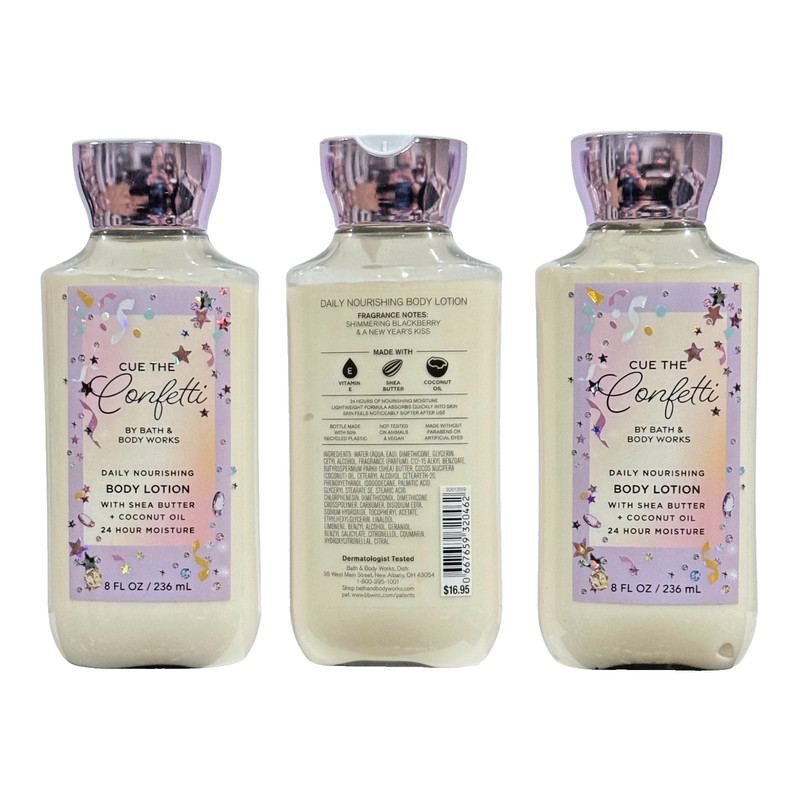 Bath & Body Works CUE THE CONFETTI Daily Nourishing Body Lotion 8 oz (3-Pack)