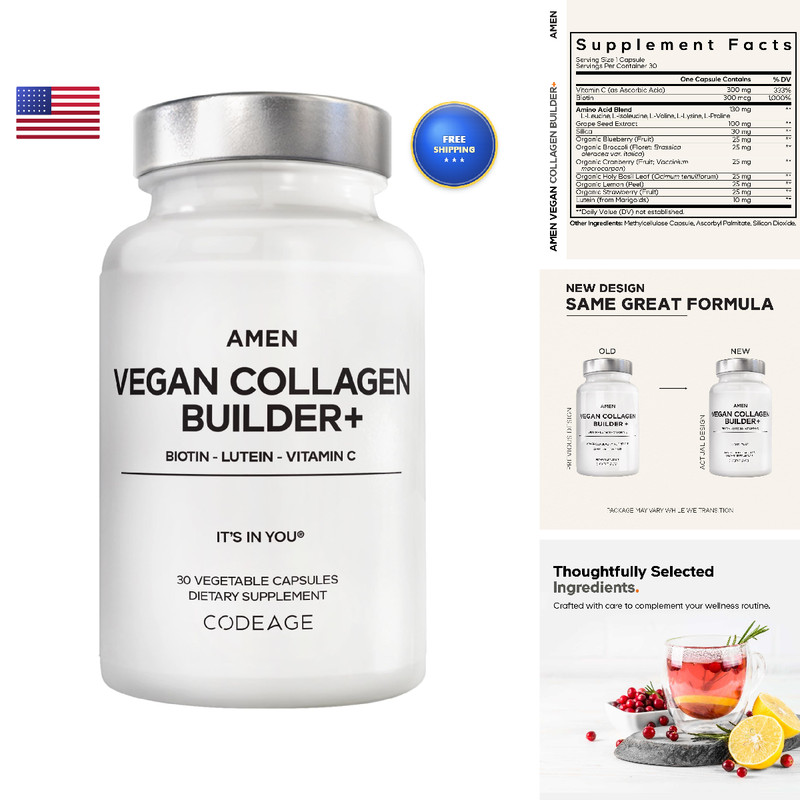 Amen Plant-Based Vegan Collagen Builder Supplement – Organic Whole Foods Lutein