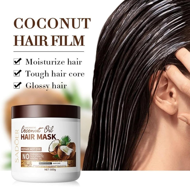 2 x 500gm SADOER Coconut Oil HAIR MASK Hair Smoothing Nourishing Men Women Hair