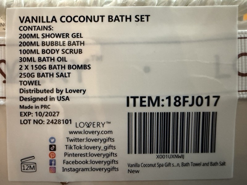 Lovery Vanilla Coconut Home Bath Spa Gift Set 8 Piece Basket gallery