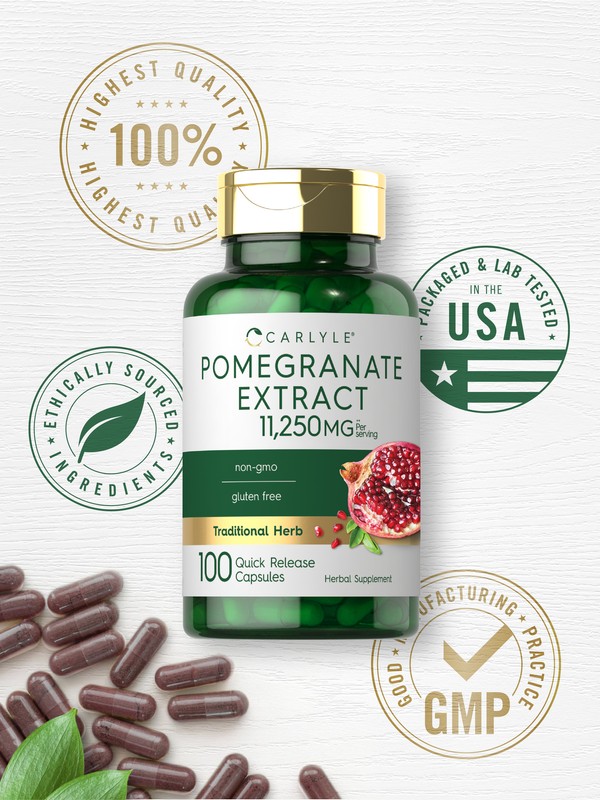 Pomegranate Extract Capsules | 11,250 mg | 100 Count | Non-GMO | by Carlyle gallery
