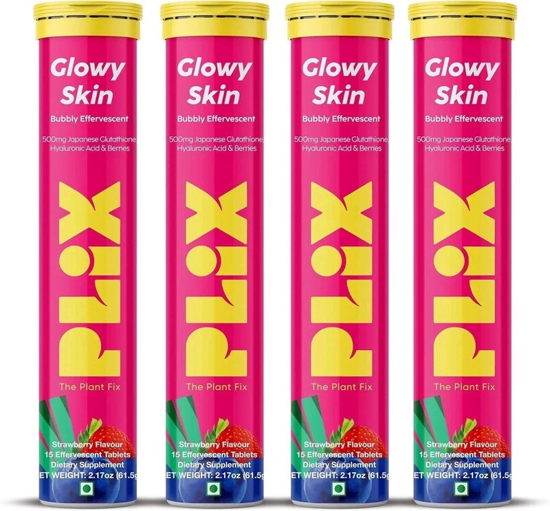 4 X PLIX Skin Glow Glutathione Effervescent For Clear & Youthful Skin 60 Tabs
