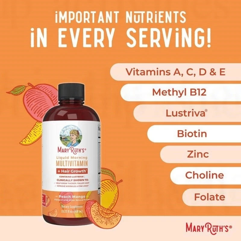 Mary Ruth's Multivitamin + Hair Growth | 3 Pack | Peach Mango 15.22 oz brand... gallery