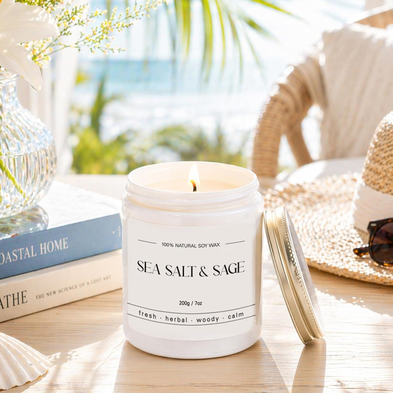 Sea Salt & Sage Candle - Summer Scented Soy Candles for Home - Coastal Decor for gallery