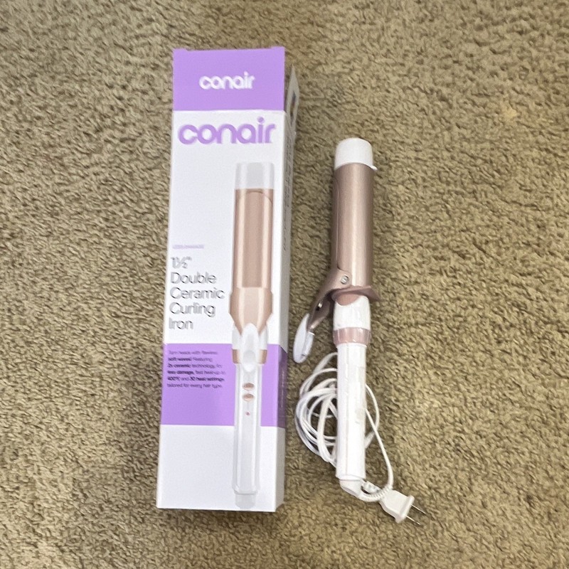 Conair 1 1/2 in Double Ceramic Curling Iron 400°F White/Rose Gold CD703L