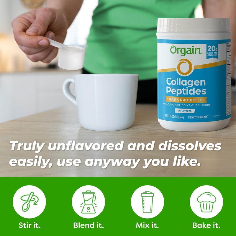 Orgain Hydrolyzed Collagen Peptides + Prebiotic & 1 Pound (Pack of 1), White gallery