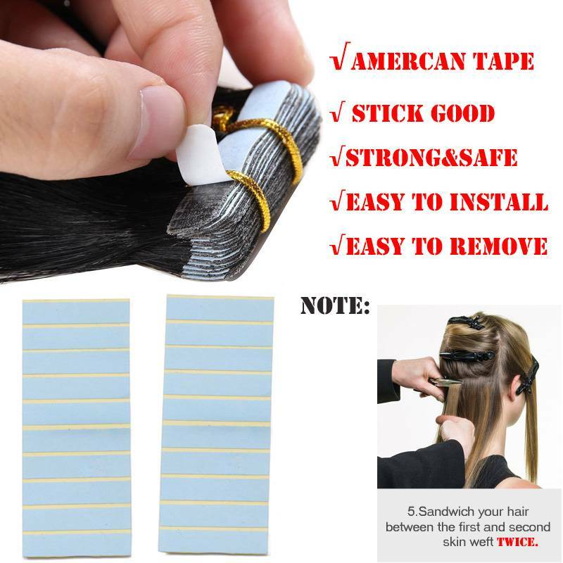 Super Blue Tape Hair 100% Tape In Human Hair Extensions Full Head Skin Weft 150g gallery
