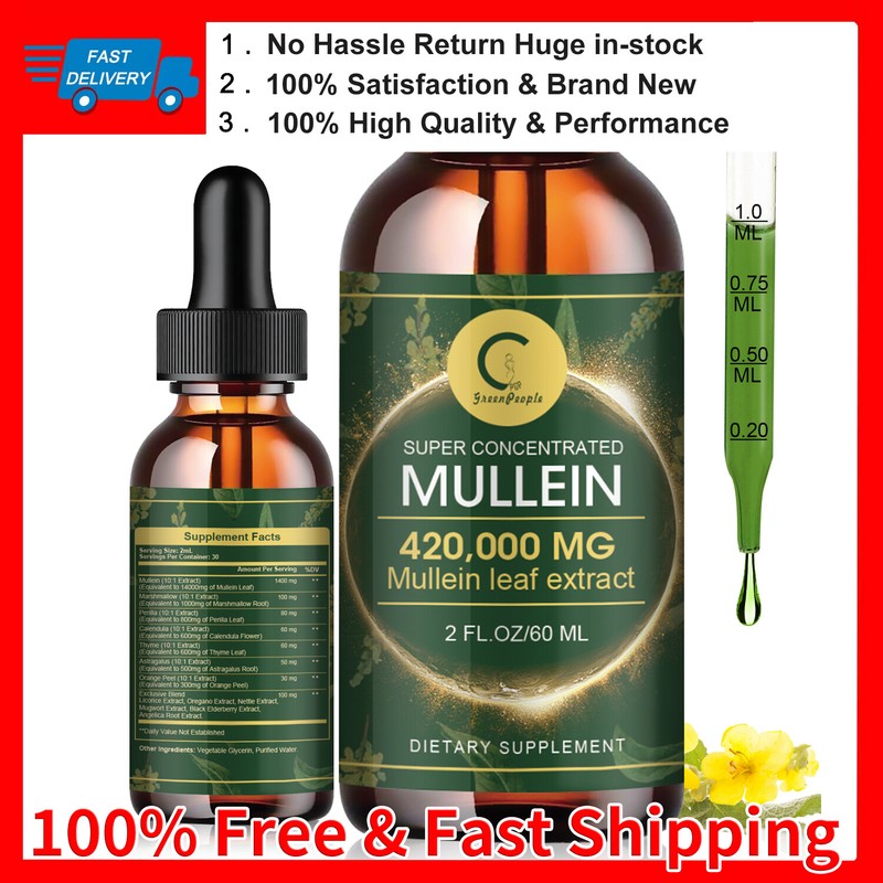 Mullein Leaf Extract Super Concentrated 420,000 MG 2 FL.OZ/60 ML Lung Cleanse