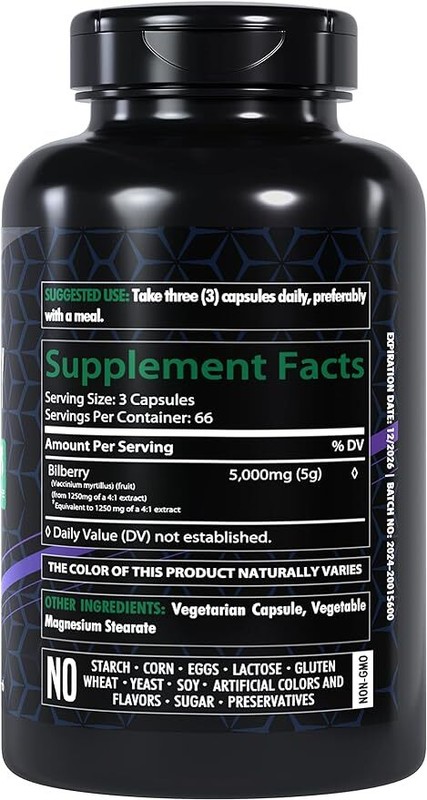 Bilberry 5000mg 200 Caps Vaccinium myrtillus Non GMO/Gluten Free/No Preservativ gallery
